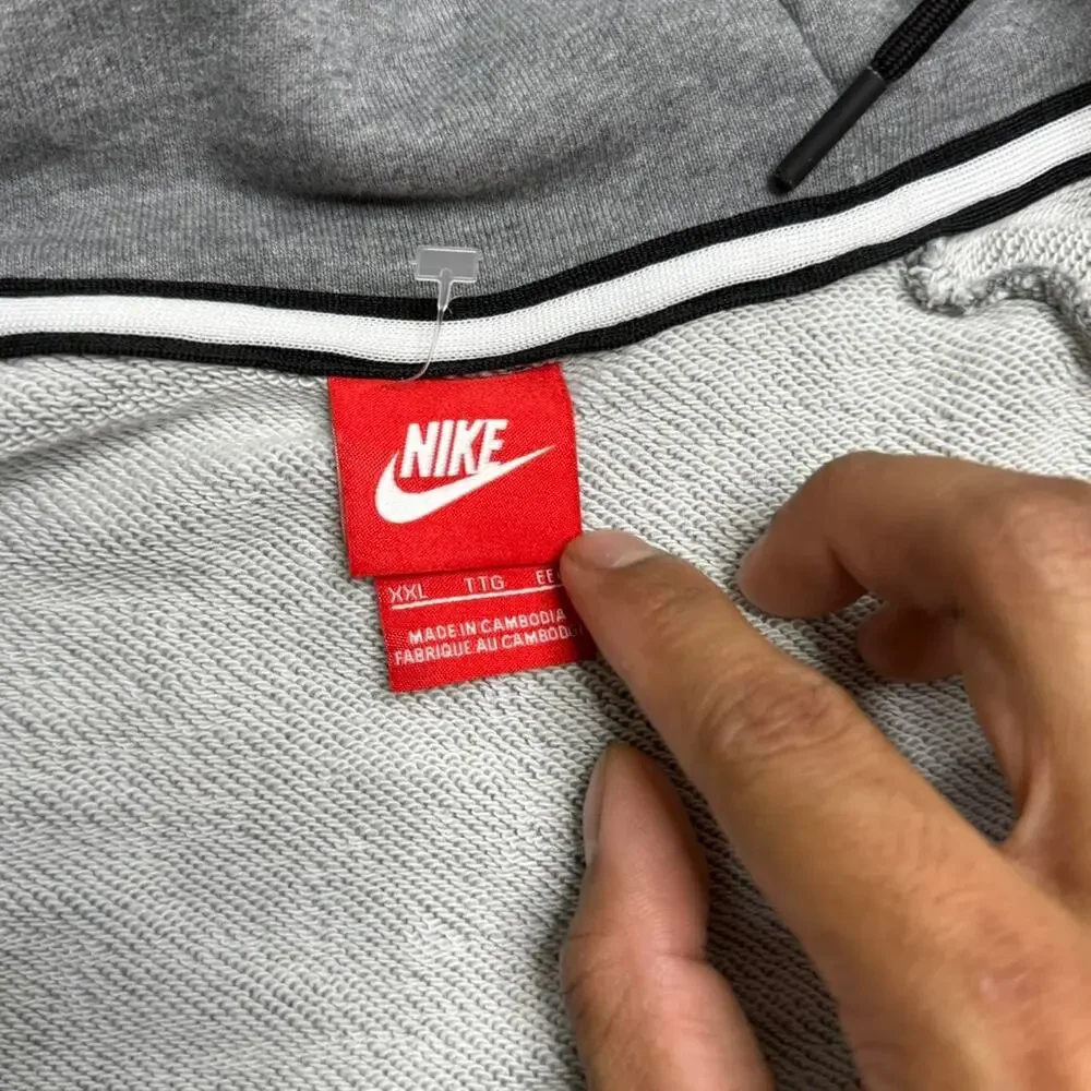 Nike Grey Full Zip Hoodie XXL Embroidered Logo Fleece Streetwear - Picture 4 of 7